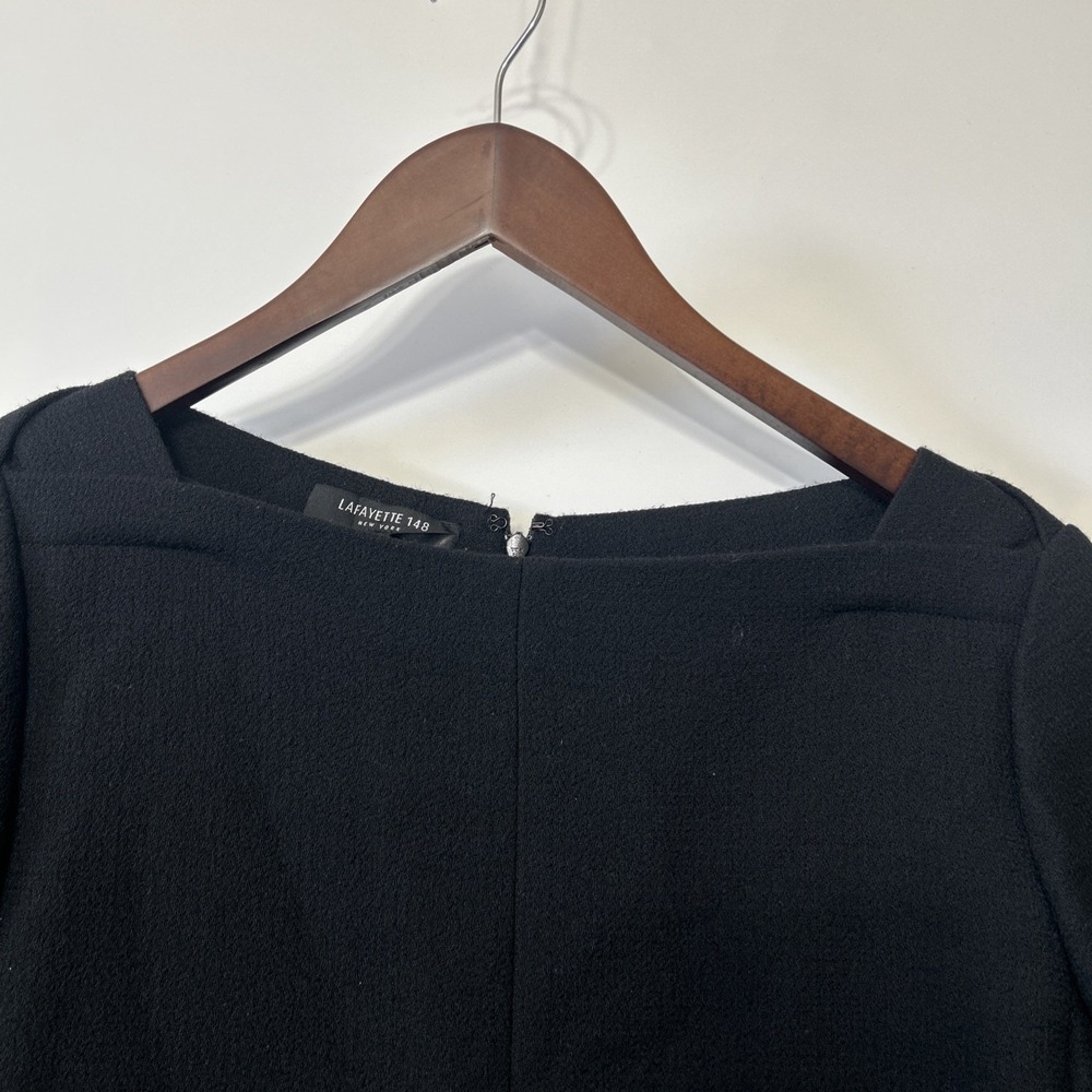 Lafayette 148 Womens Black Midi Dress Size 8 Wool Classic Career Luxury Half Slv - Picture 5 of 16